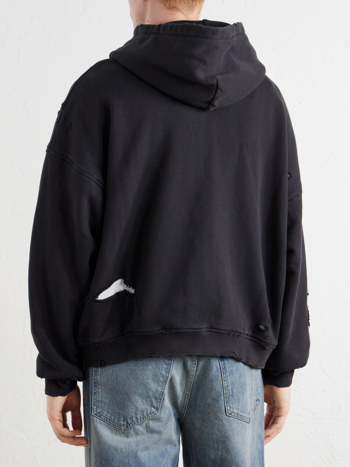 NAHMIAS - Distressed Cotton-Jersey Zip-Up Hoodie - Black
