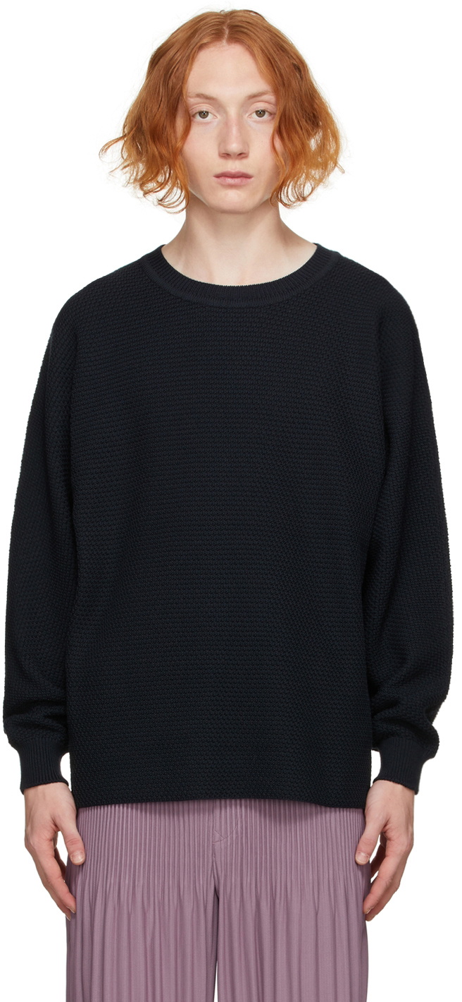 Homme Plissé Issey Miyake Navy Rustic Knit Sweater Homme Plisse