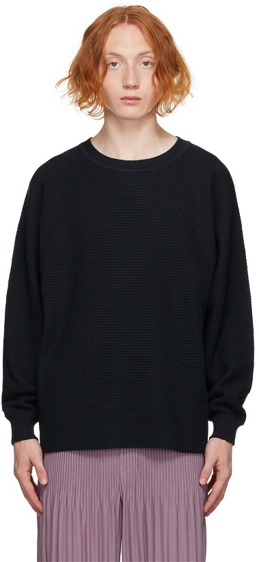 Photo: Homme Plissé Issey Miyake Navy Rustic Knit Sweater