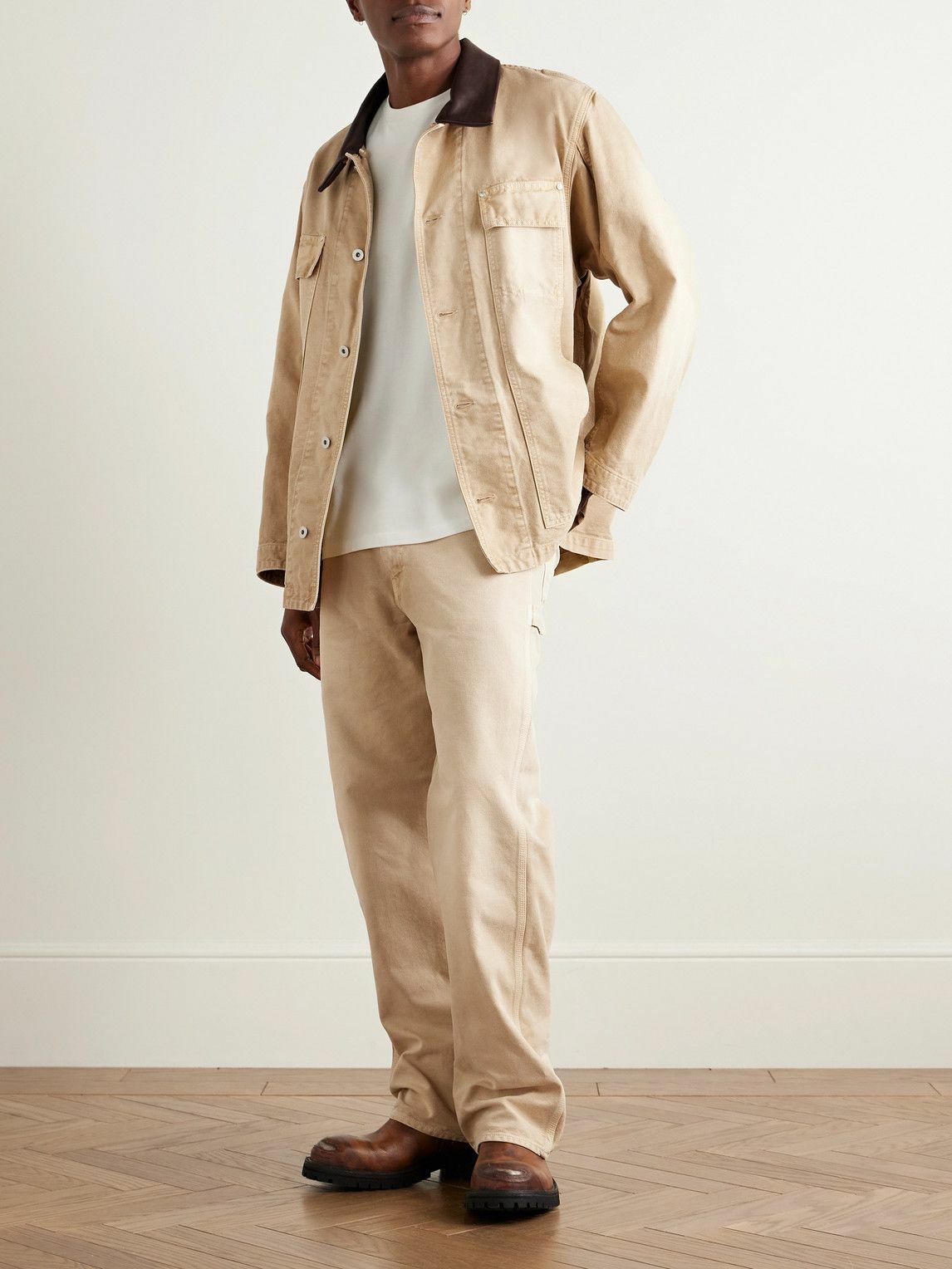 Auralee - Oversized Leather-Trimmed Cotton-Canvas Jacket