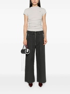Elena Velez Beige Cap Sleeves Gathered T-Shirt