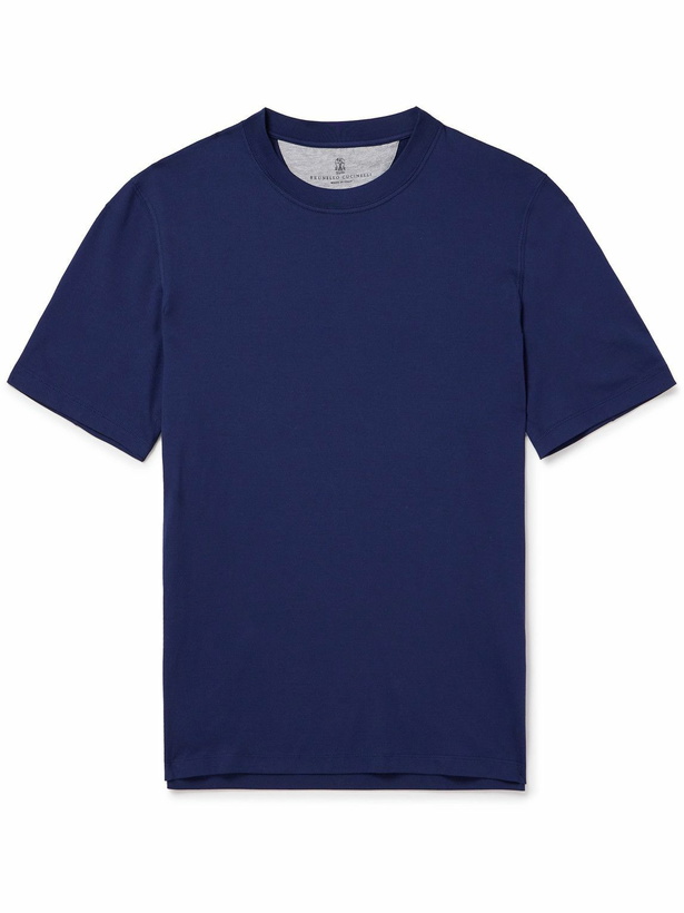 Photo: Brunello Cucinelli - Cotton-Jersey T-Shirt - Blue