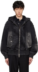 Feng Chen Wang Black Pleated Denim Jacket