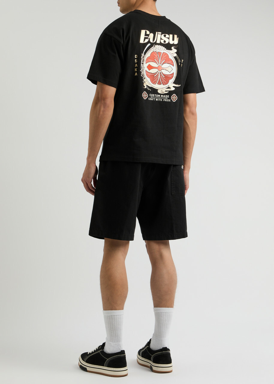 Evisu Hanafuda Kamon Printed Cotton T-shirt Black