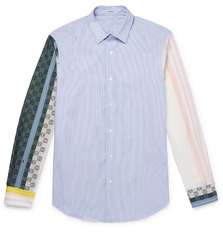 Photo: Loewe - Logo-Print Striped Cotton-Poplin Shirt - Blue