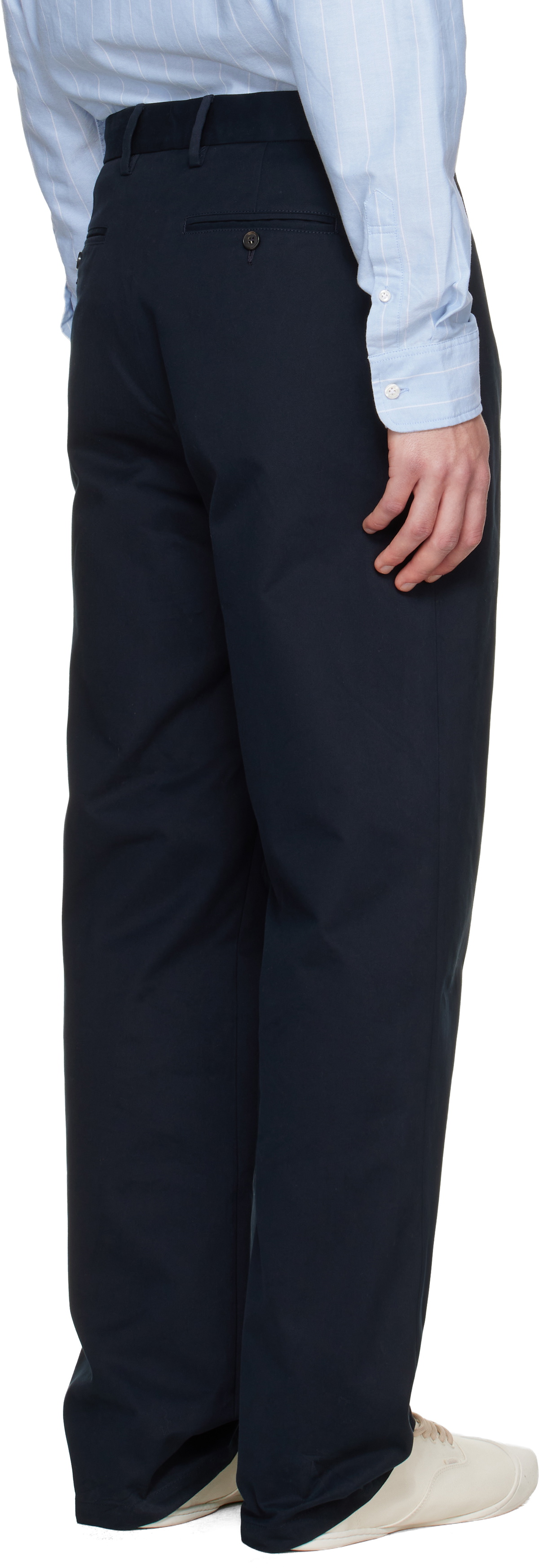 Noah Navy Sanded Twill Pleated Trousers