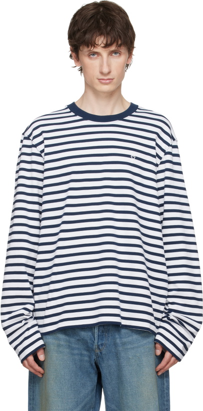 Photo: AMI Paris White & Navy Mariniere 'Ami de Coeur' T-shirt
