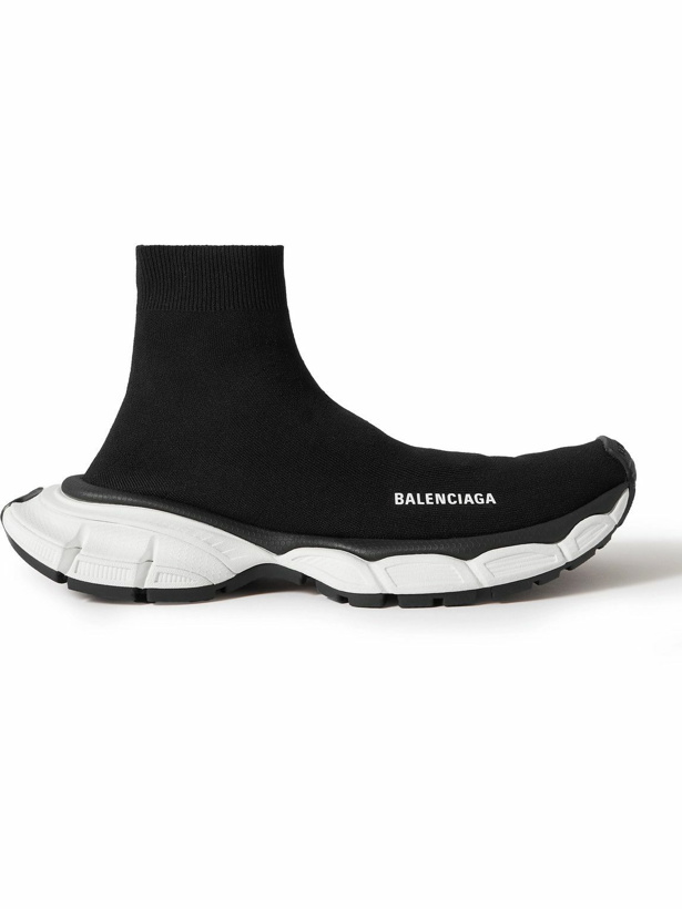 Photo: Balenciaga - 3XL Sock Logo-Print Stretch-Knit Slip-On Sneakers - Black
