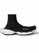 Balenciaga - 3XL Sock Logo-Print Stretch-Knit Slip-On Sneakers - Black