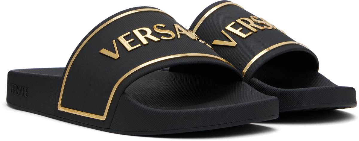 Versace Black & Gold Logo Pool Slides