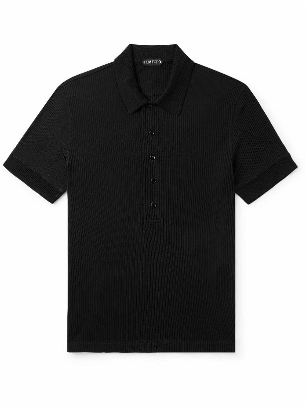 Photo: TOM FORD - Slim-Fit Ribbed-Knit Polo Shirt - Black