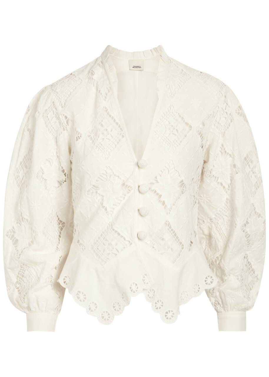 Isabel Marant Nina Cutwork-embroidery Cotton and Linen-blend Blouse White