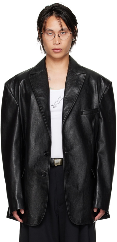 Photo: LU'U DAN Black CLOT Edition Oversized Tailored Faux-Leather Blazer