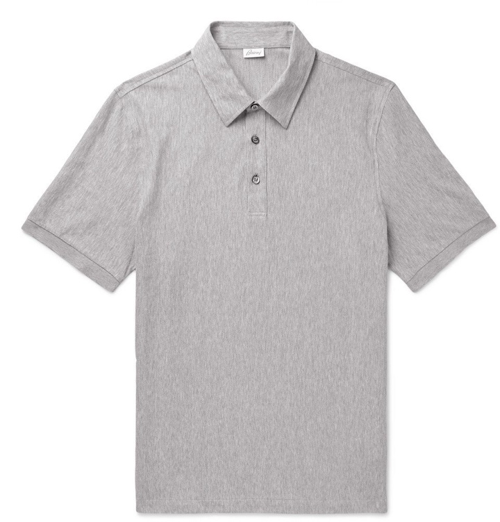 Photo: Brioni - Herringbone Cotton-Jersey Polo Shirt - Men - Gray