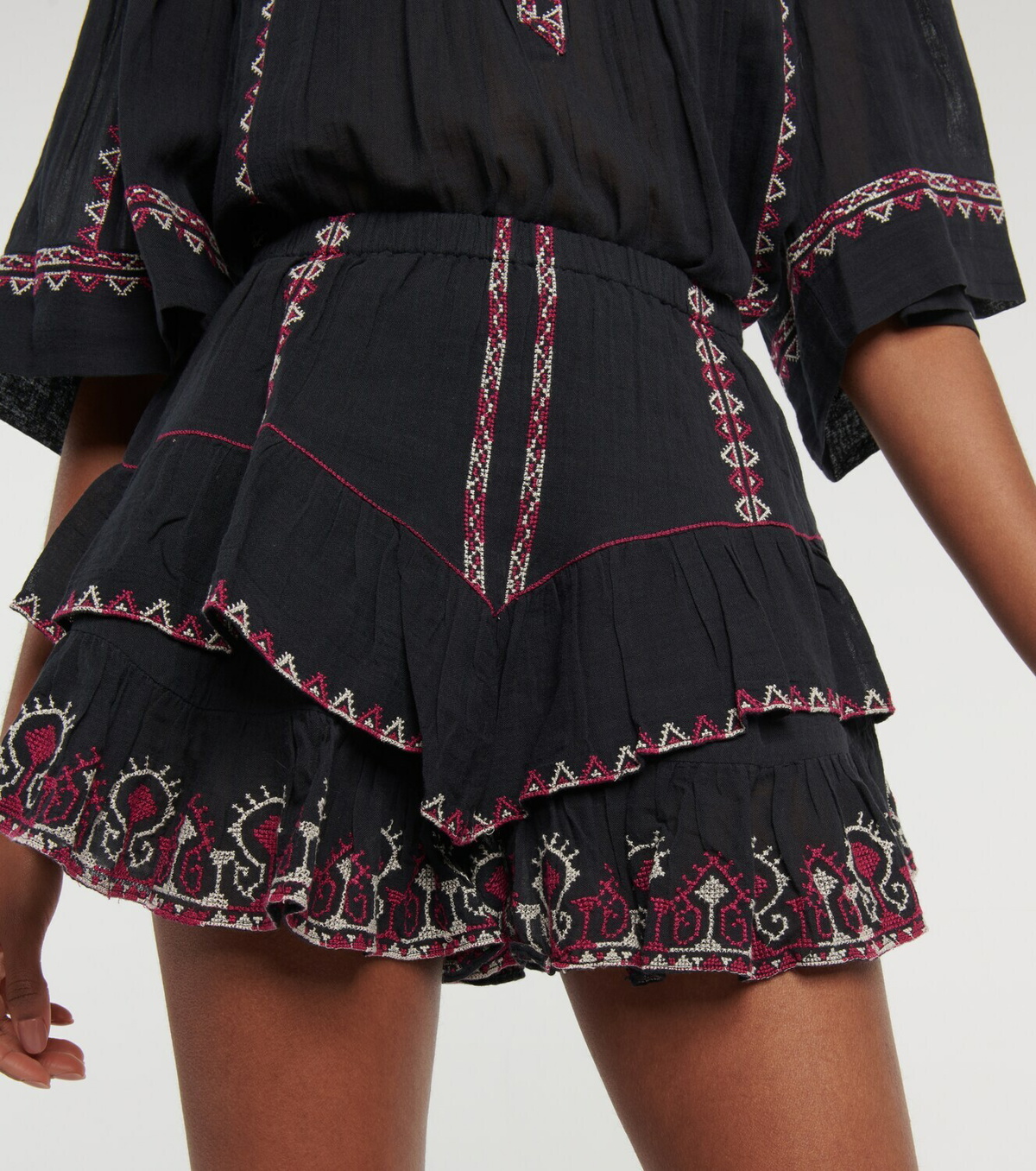【Marant Etoile】 Jocadia ruffledコットンミニスカート MARANT ÉTOILE Jocadia tiered ruffled embroidered cotton