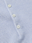 Thom Browne - Intarsia-Knit Striped Textured Linen and Cotton-Blend Polo Shirt - Blue