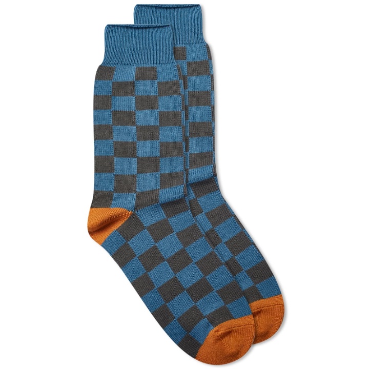 Photo: RoToTo Checkerboard Crew Sock in Blue/Grey