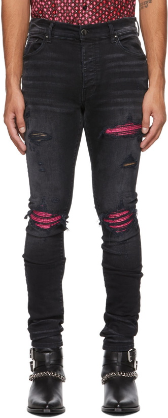 Photo: AMIRI Black & Pink Cracked Leather MX1 Jeans