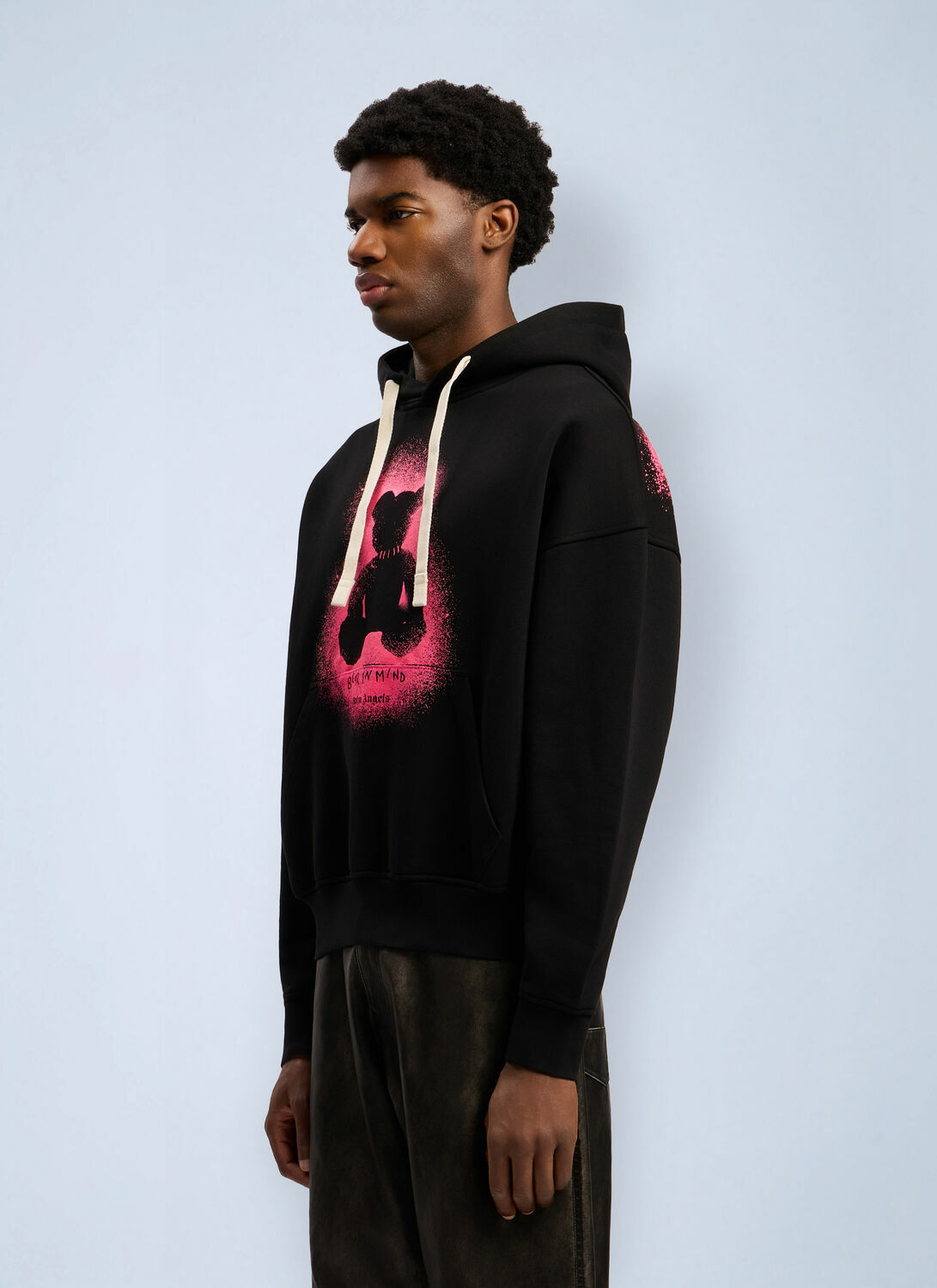 Palm Angels Spray Bear Loose Hooded Sweatshirt