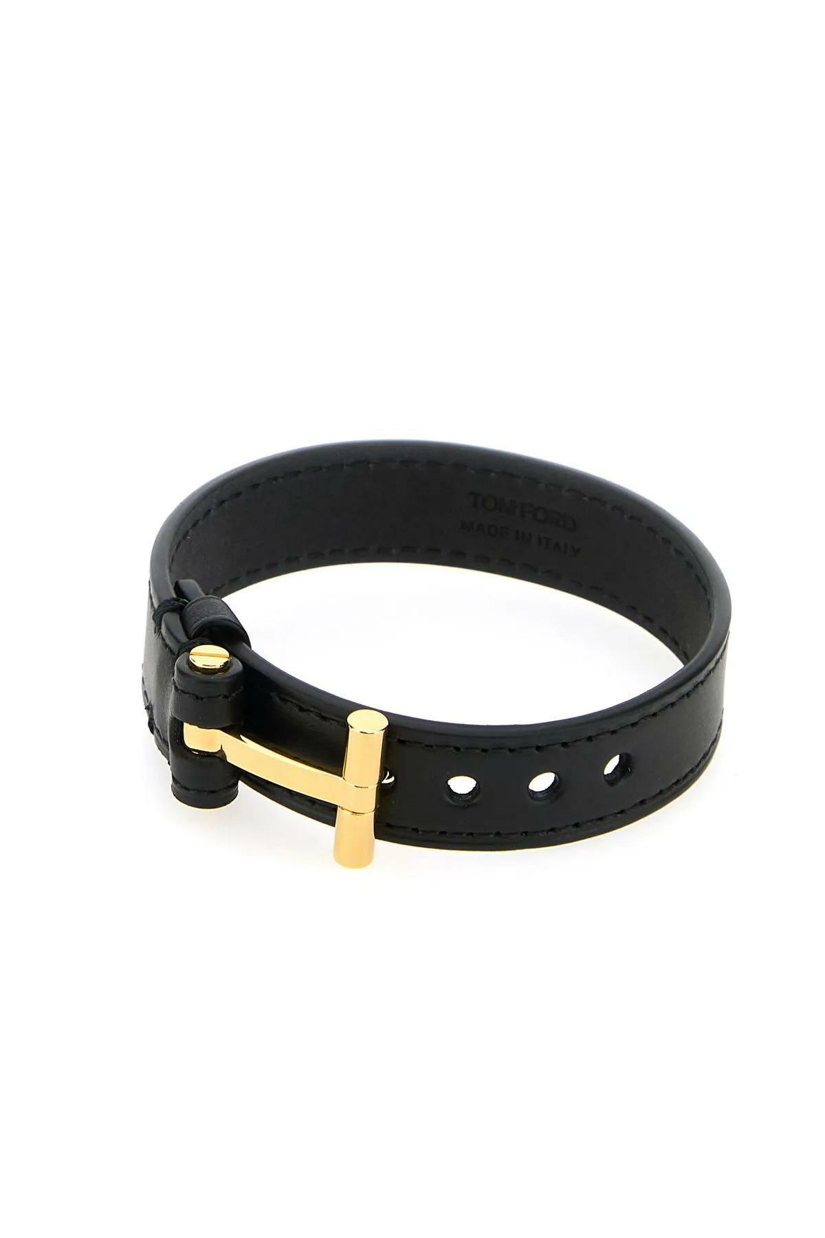 Tom Ford Black Leather T Bracelet TOM FORD