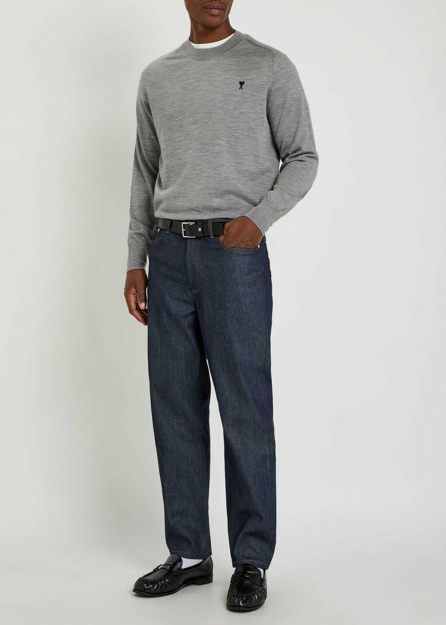 Ami Paris Logo-embroidered Wool Jumper Grey
