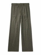 CELINE - Wide-Leg Pleated Checked Wool Trousers - Green