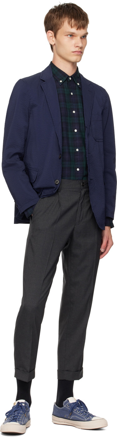 BEAMS PLUS Navy & Green Button Down Shirt