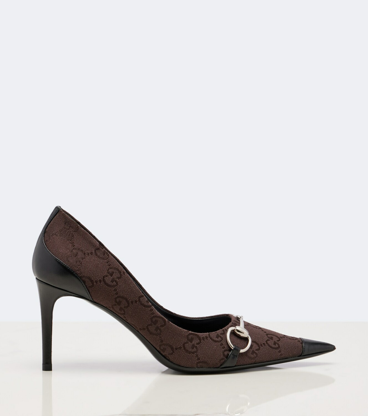 Gucci Donna GG canvas leather-trimmed pumps