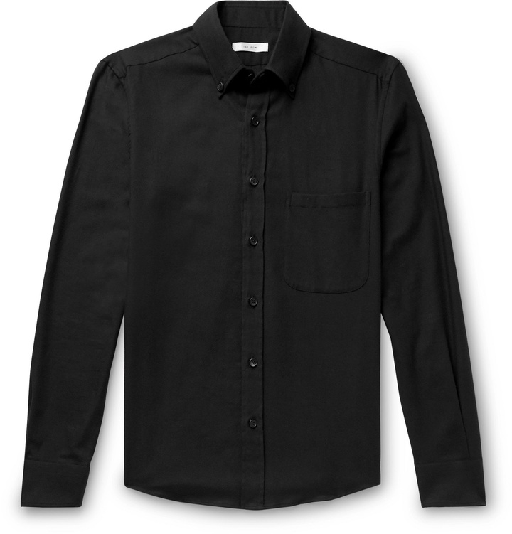 Photo: The Row - Vance Button-Down Collar Cotton and Wool-Blend Twill Shirt - Black