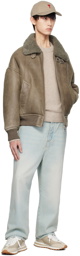 AMI Paris Taupe Buckle Shearling Bomber Jacket