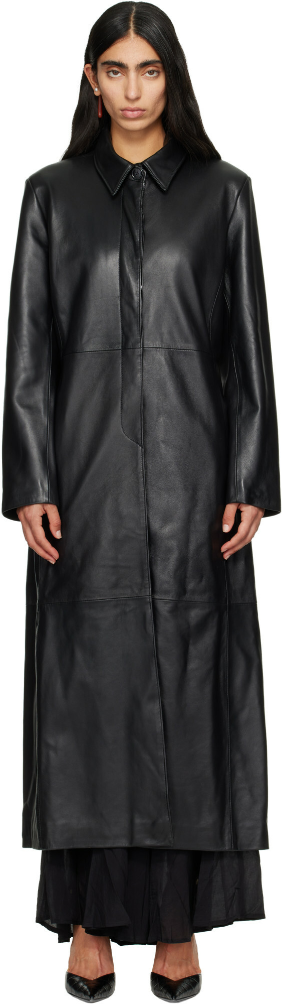 Nour Hammour Black Gotham 90s Leather Coat