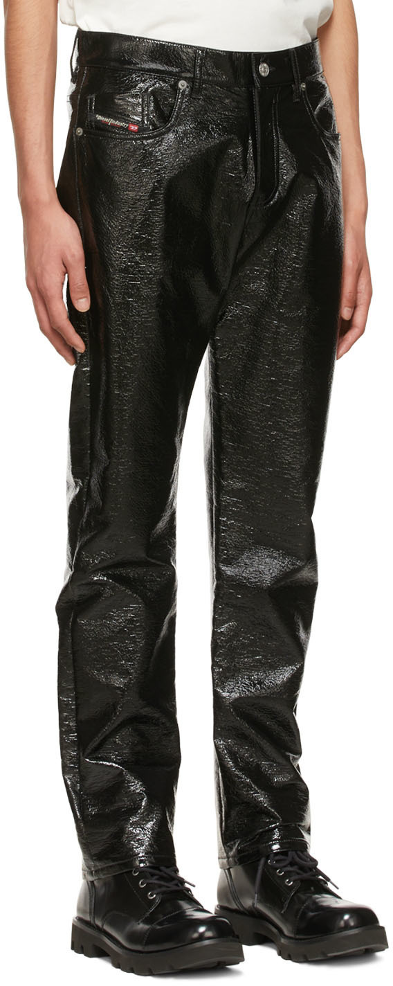 Black faux leather straight trousers | River Island