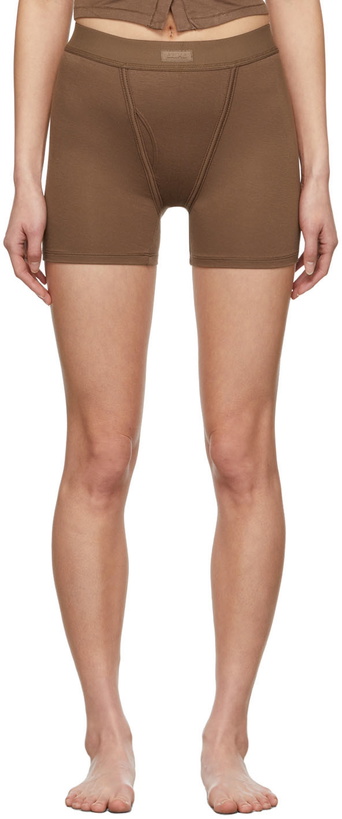 Photo: SKIMS Brown Sleep Jersey Shorts