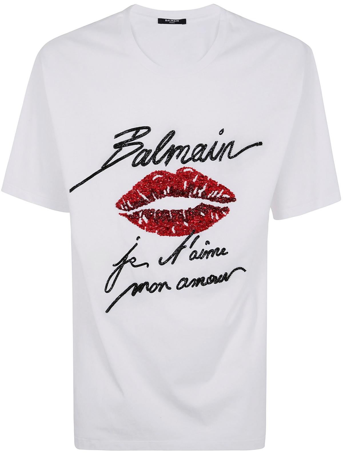 Balmain & Lips Embroid T-Shirt - Reg Fit in White