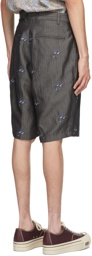 BEAMS PLUS Grey Herringbone Two-Pleated Embroidered Shorts