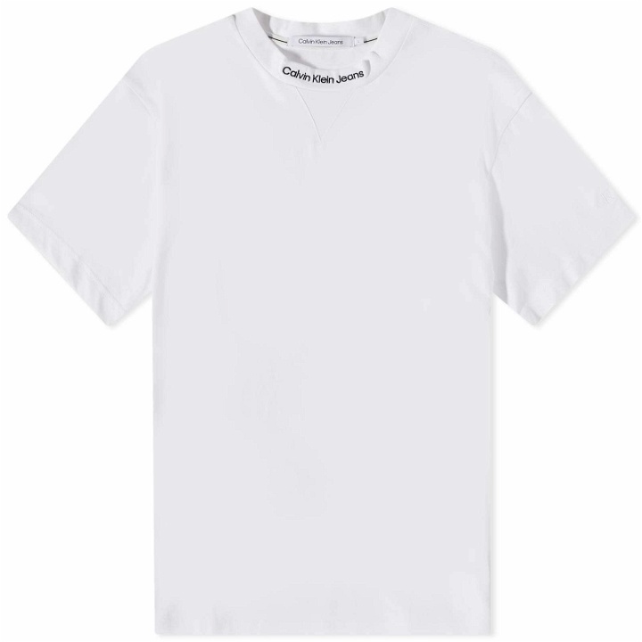 Photo: Calvin Klein Men's Embroidery Neck Logo T-Shirt in Bright White