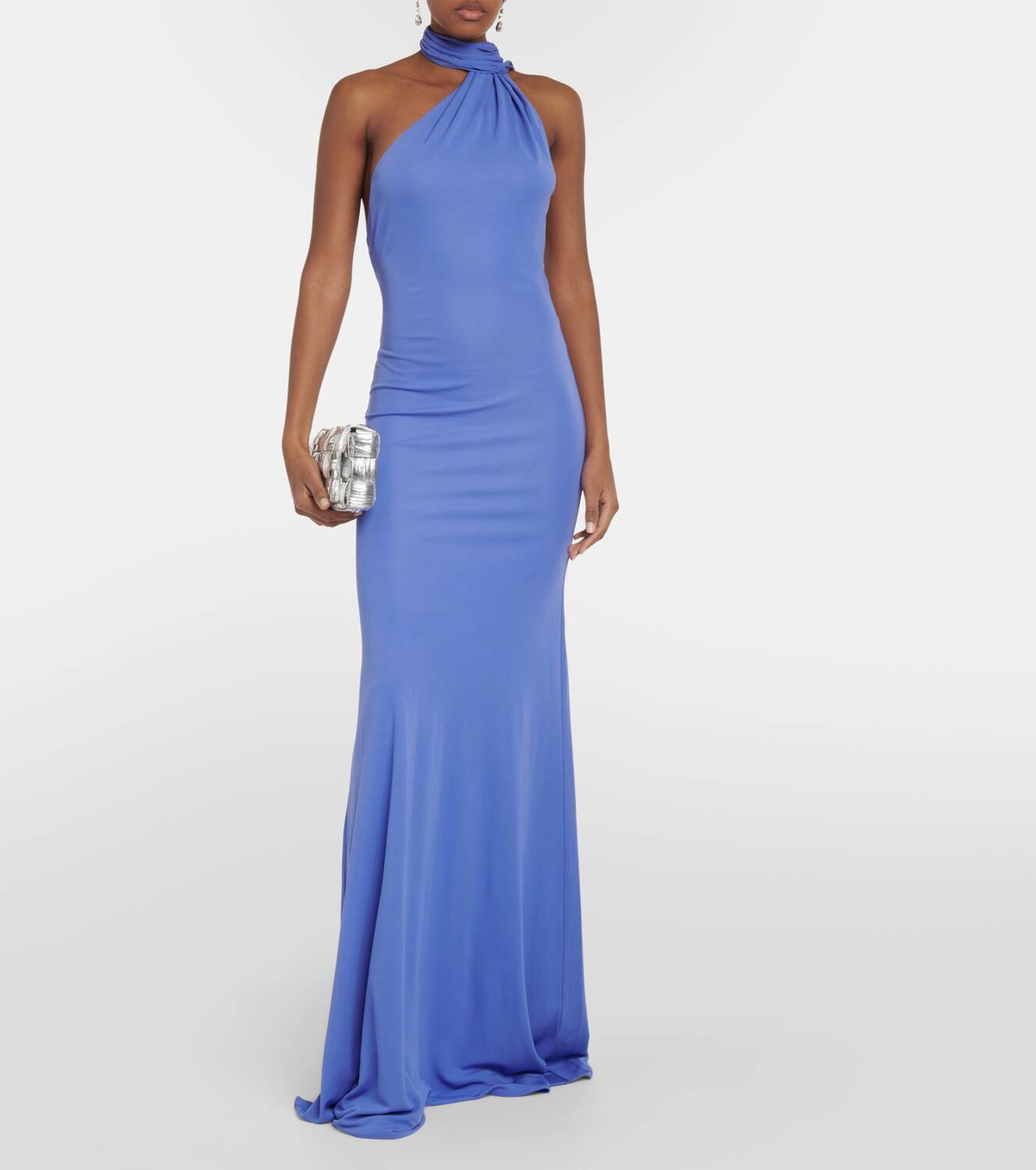 Alex Perry Scarf-detail open-back jersey gown