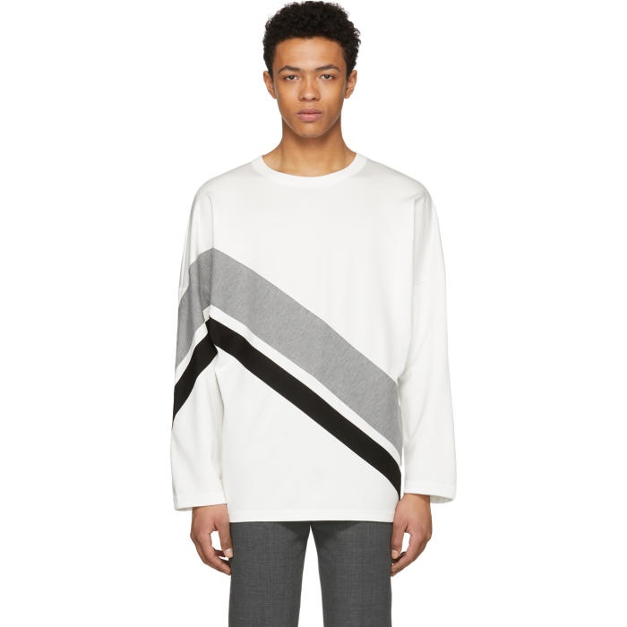Photo: N.Hoolywood White Diagonal Stripe Sweater