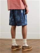 Universal Works - Wide-Leg Pleated Tie-Dyed Denim Shorts - Blue