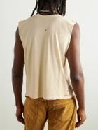 Gallery Dept. - Cropped Distressed Logo-Print Cotton-Jersey Tank Top - Neutrals
