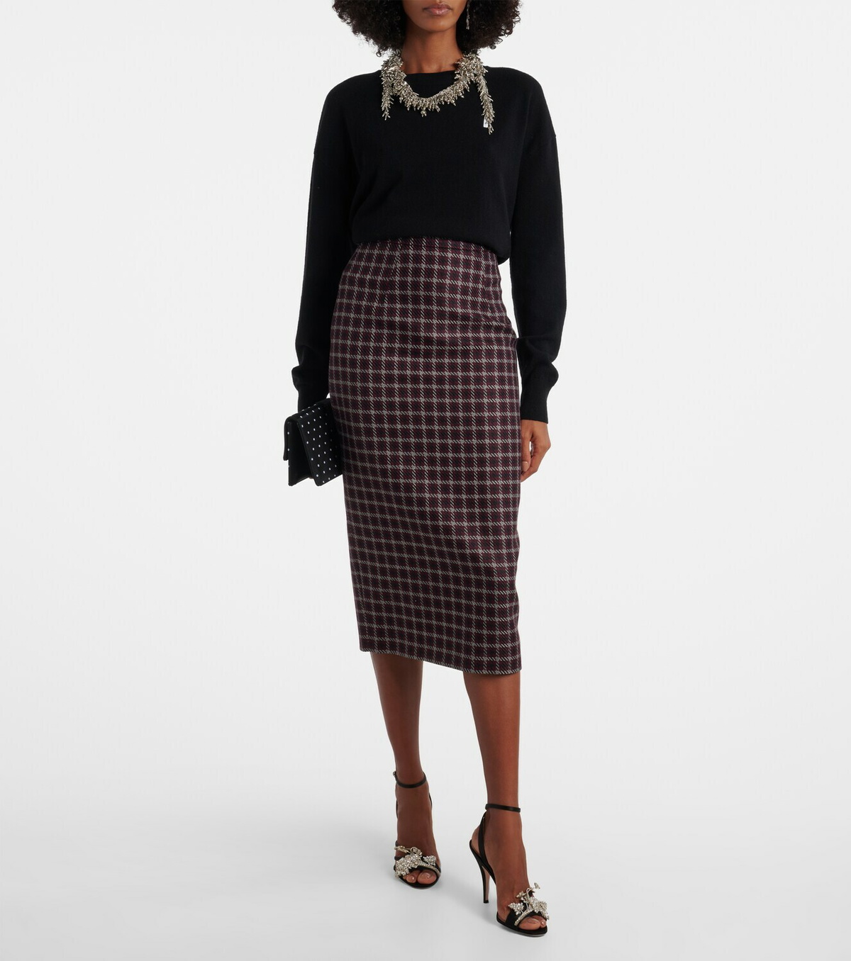 Emilia Wickstead Lorelei houndstooth genzianella pencil skirt