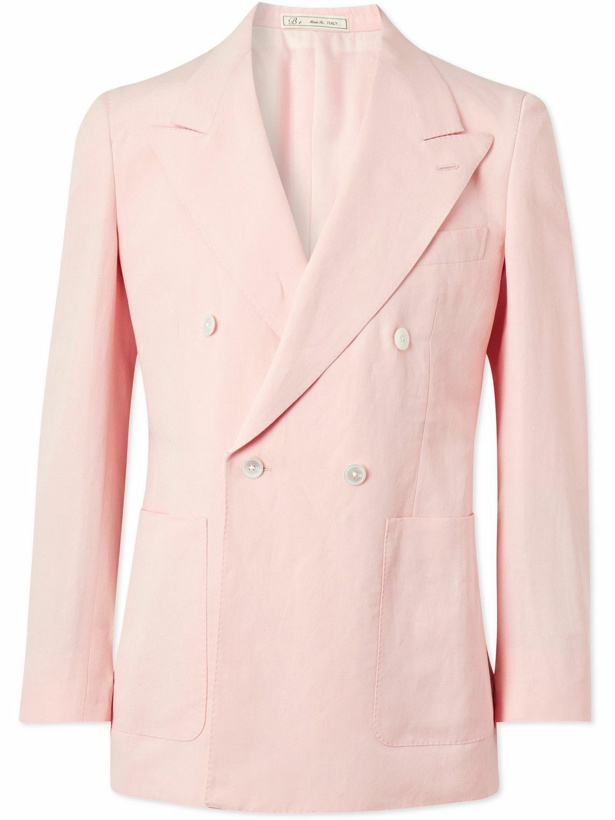 Photo: UMIT BENAN B - Double-Breasted Linen and Silk-Blend Suit Jacket - Pink