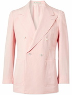 UMIT BENAN B - Double-Breasted Linen and Silk-Blend Suit Jacket - Pink