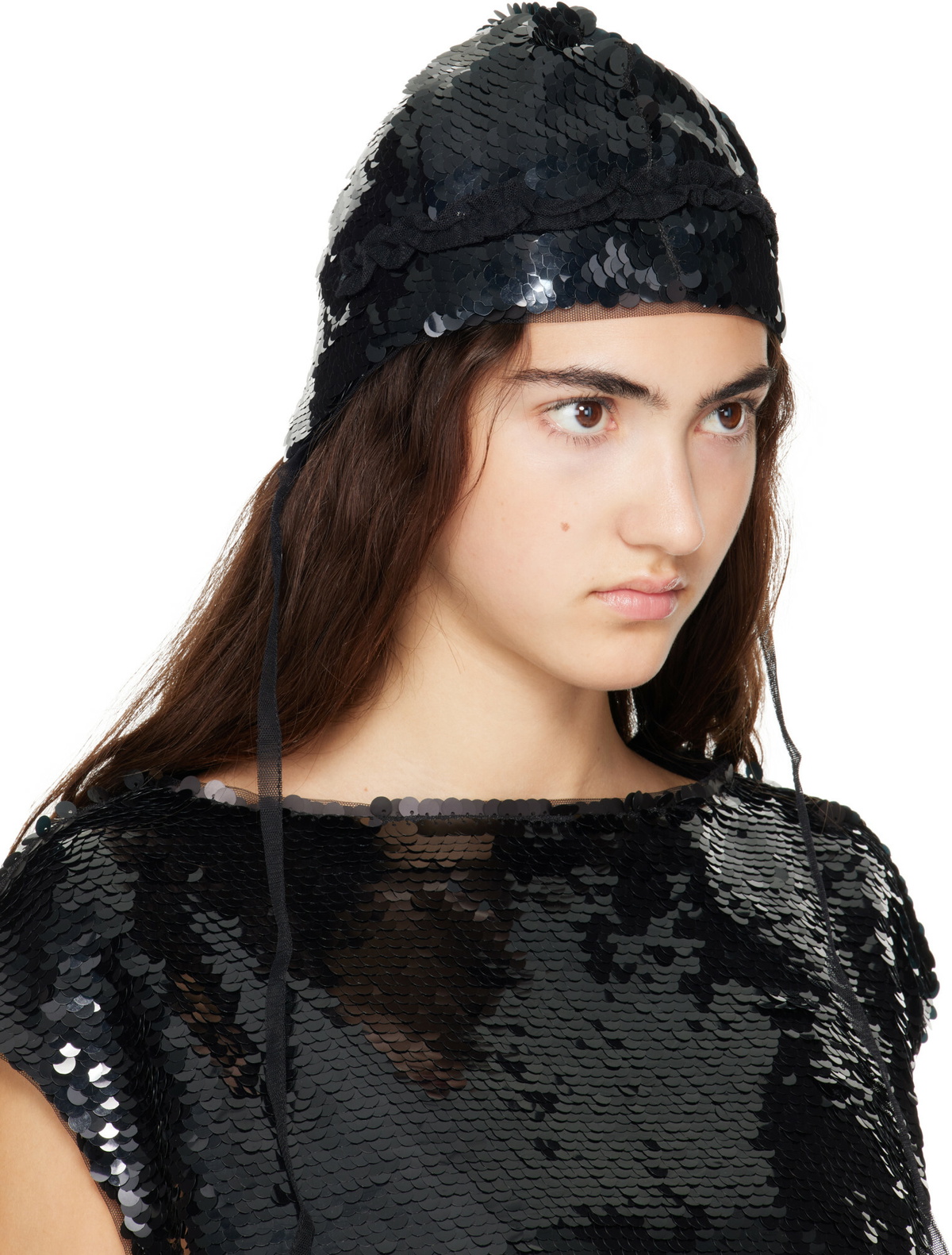Simone Rocha Black Sequin Bonnet