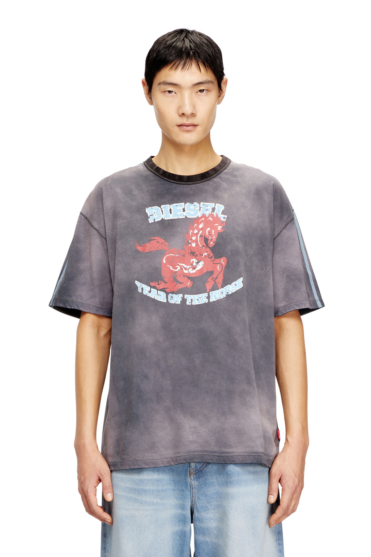 Diesel Cotton T-shirt with horse graphic print - T-Shirts Mens in Grey