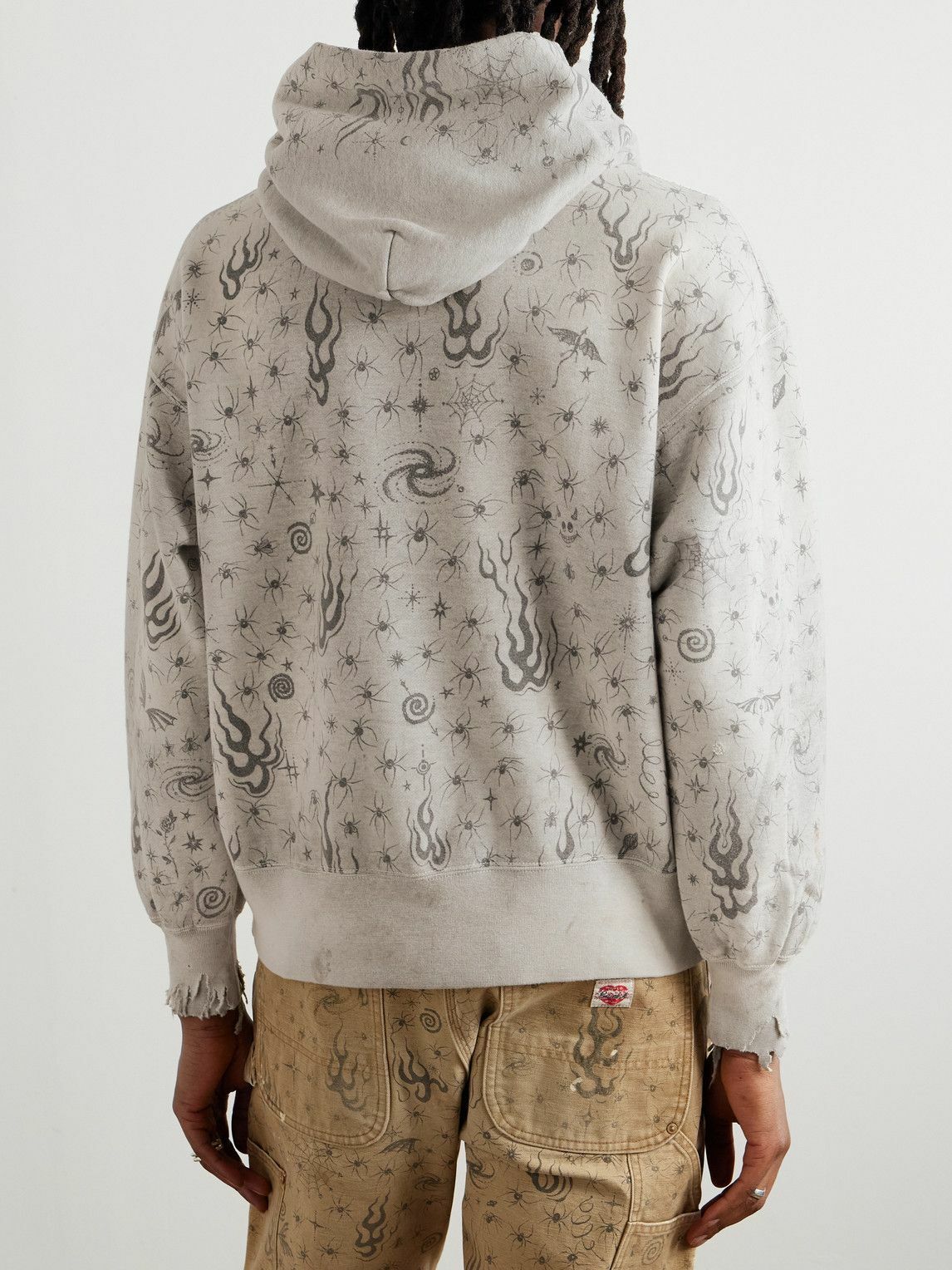 SAINT MXXXXXX - Dr. Woo Distressed Printed Cotton-Jersey Sweatshirt - Gray