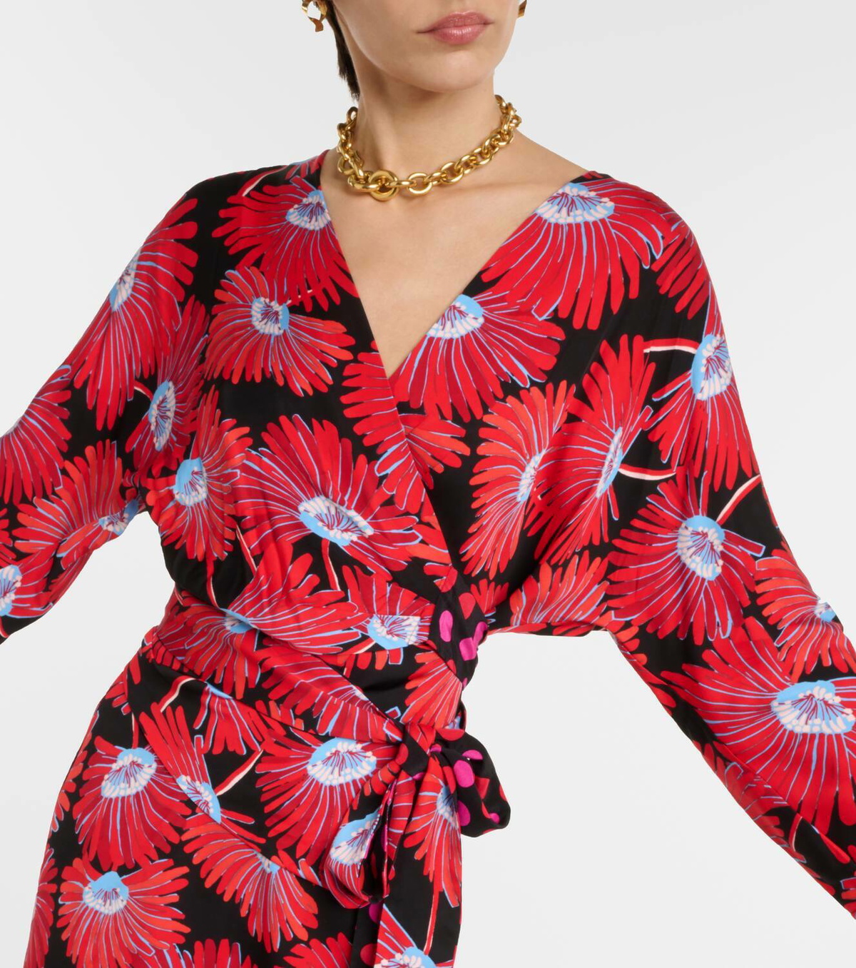 open lace back dress DVF Red Silk Jersey Wrap Dress