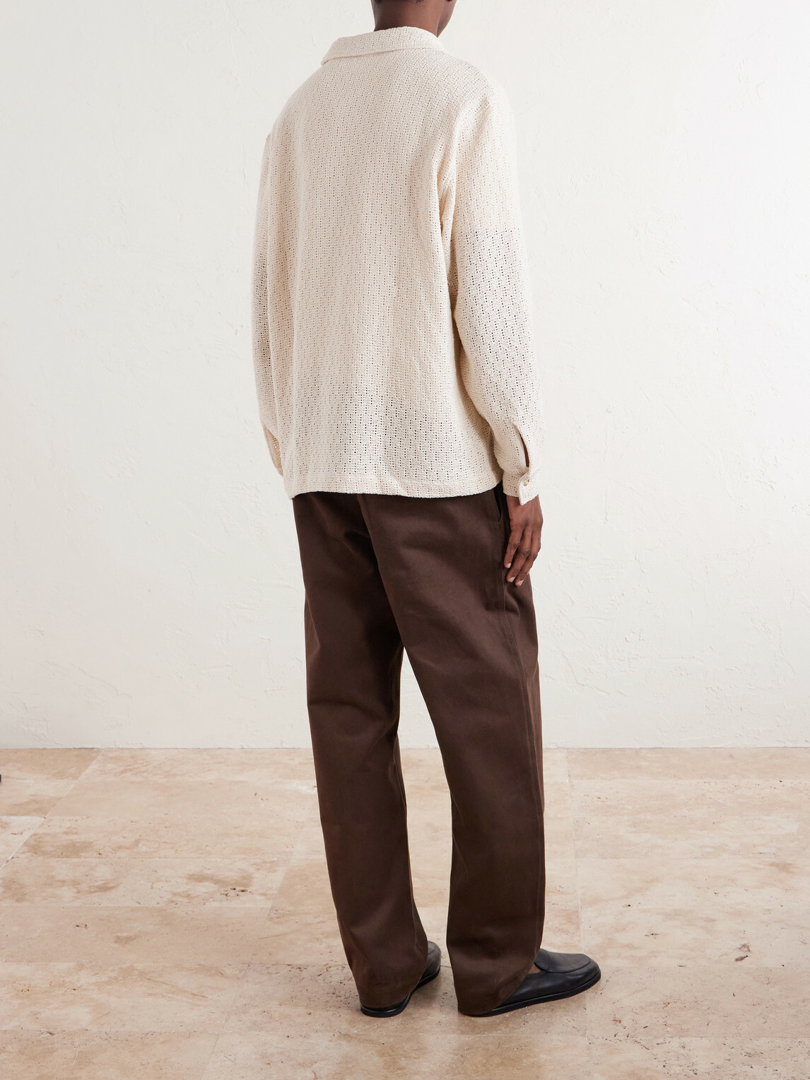De Bonne Facture - Holiday Camp-Collar Crocheted Cotton Shirt - Neutrals