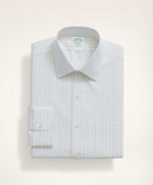 Brooks Brothers Men's Stretch Milano Slim-Fit Dress Shirt, Non-Iron Herringbone Thin Stripe Ainsley Collar | White