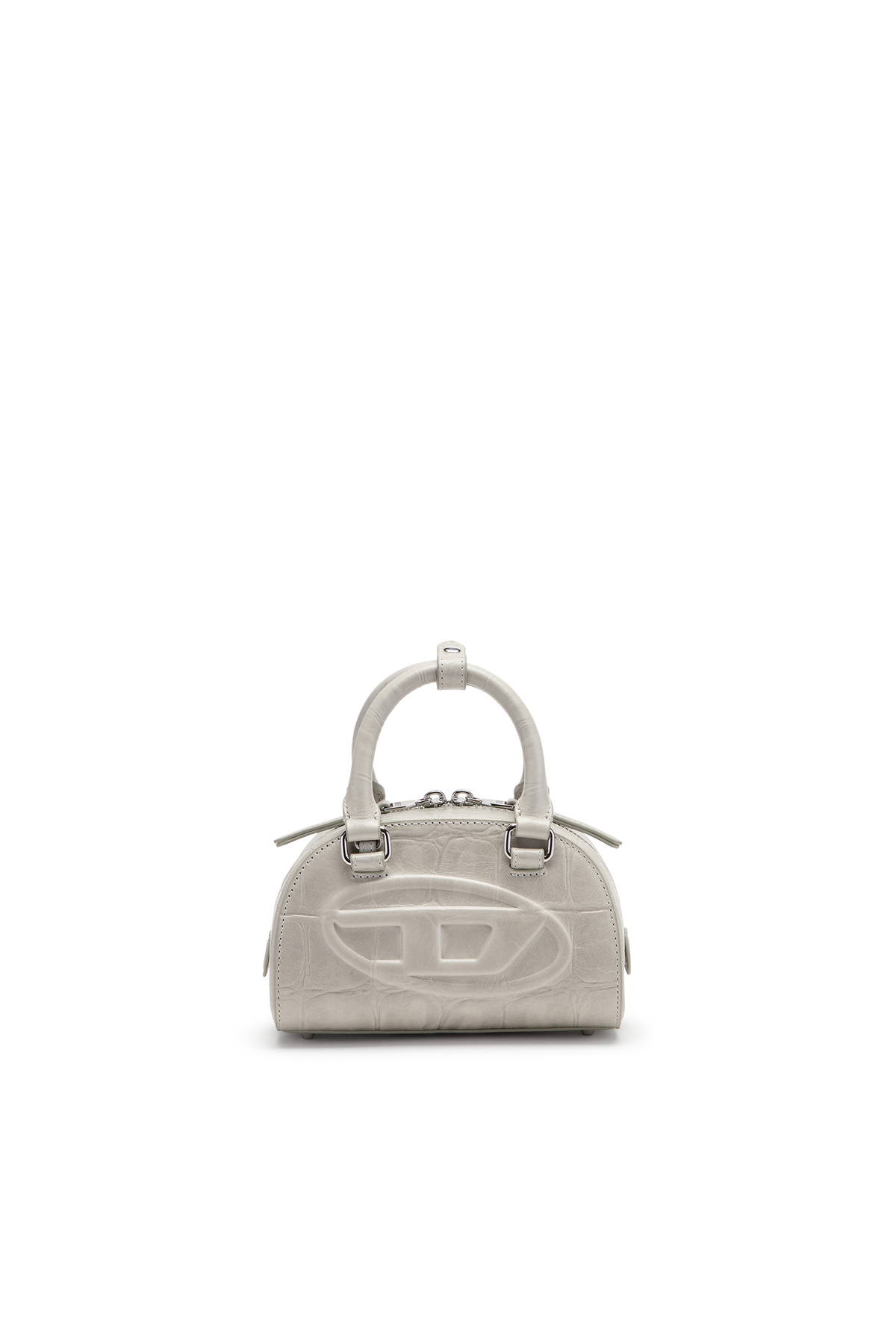 Diesel 1DR Dome-Mini bowling bag in croc-effect leather - Crossbody Bags Womens in Grey